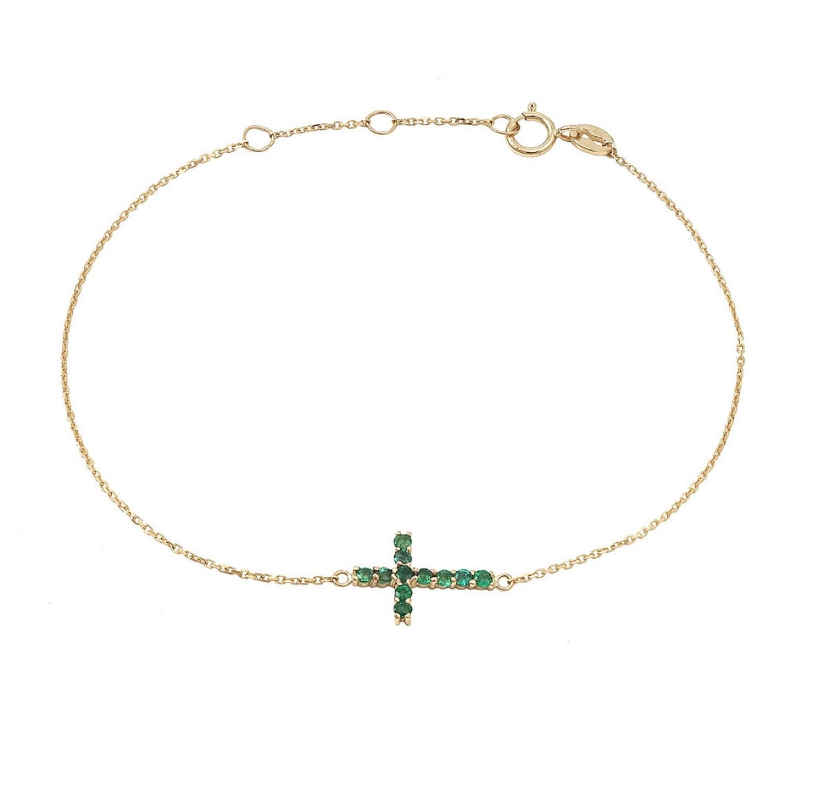 14K Yellow Gold Bracelet & Emerald Cross