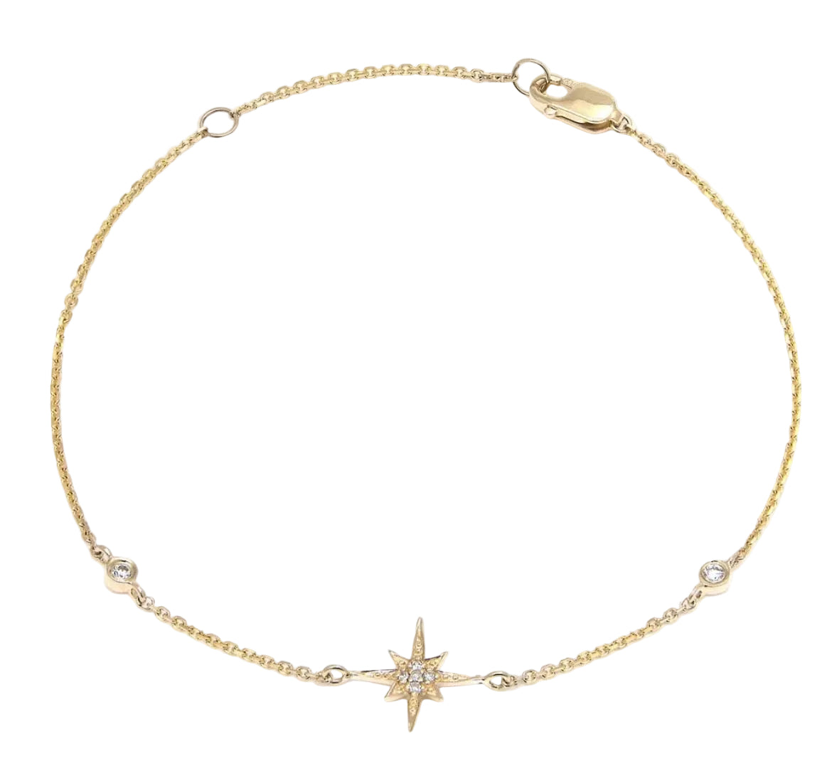 14K Yellow Gold Bracelet with 6-Point Star & Diamond Bezel