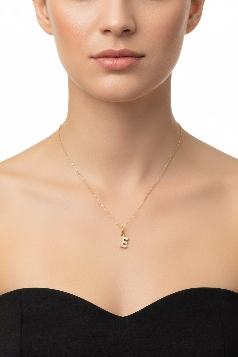 14K Yellow Gold Diamond Initial Pendant, A to Z Letters