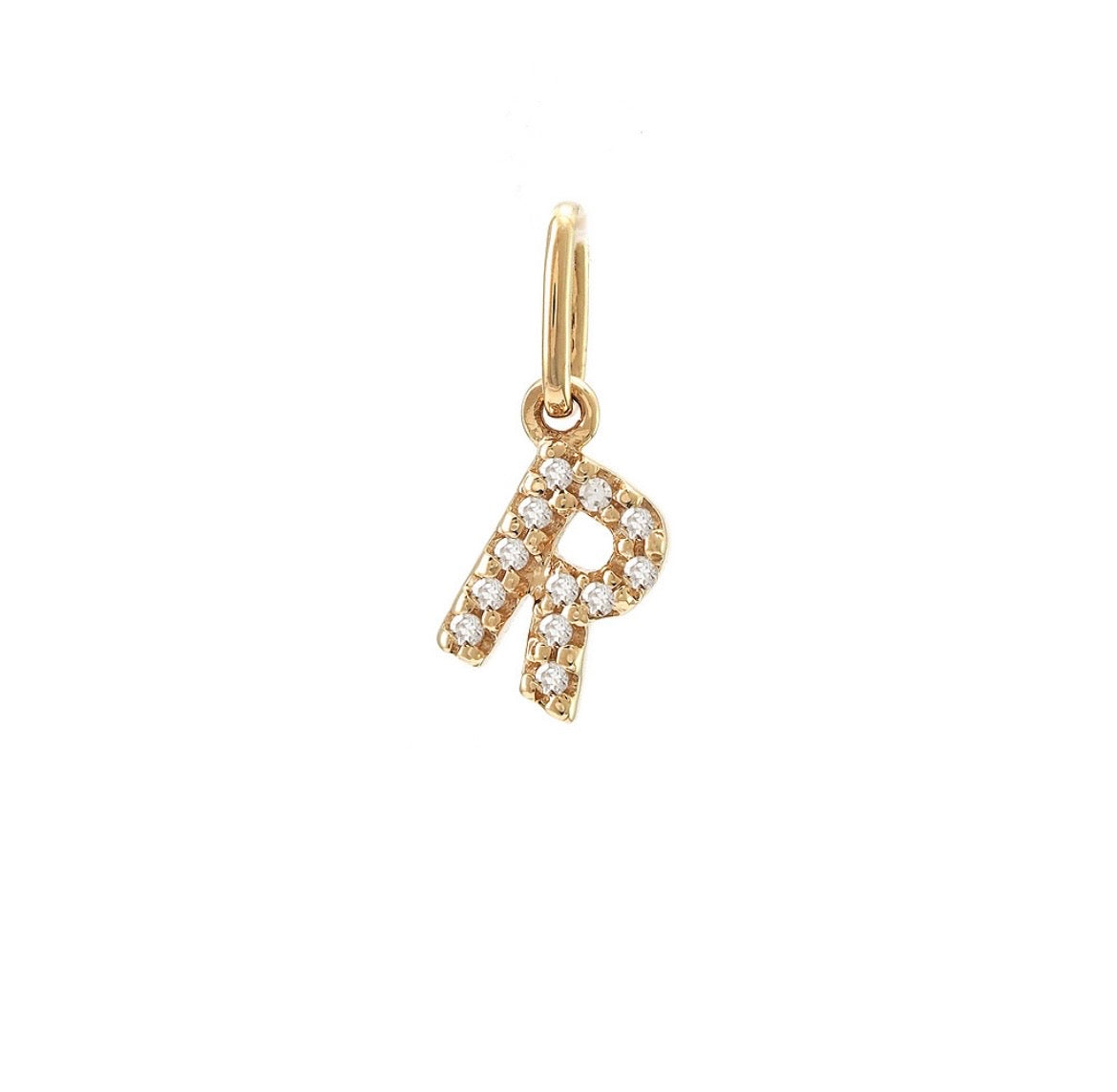 14K Yellow Gold Diamond Initial Pendant, A to Z Letters