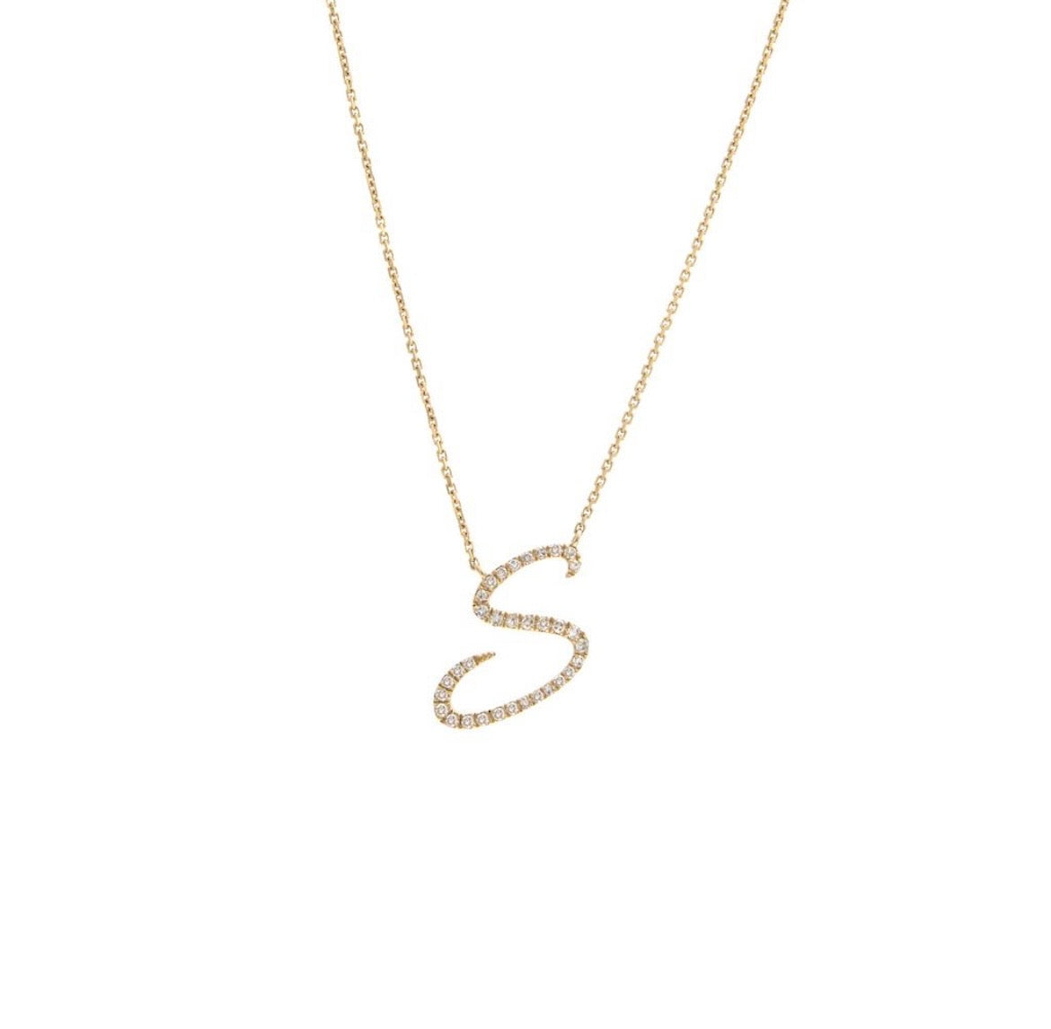 14K Yellow Gold Diamond Initial Necklace (A–Z)