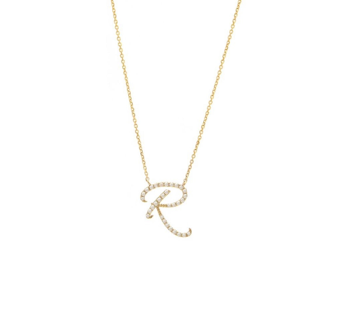 14K Yellow Gold Diamond Initial Necklace (A–Z)