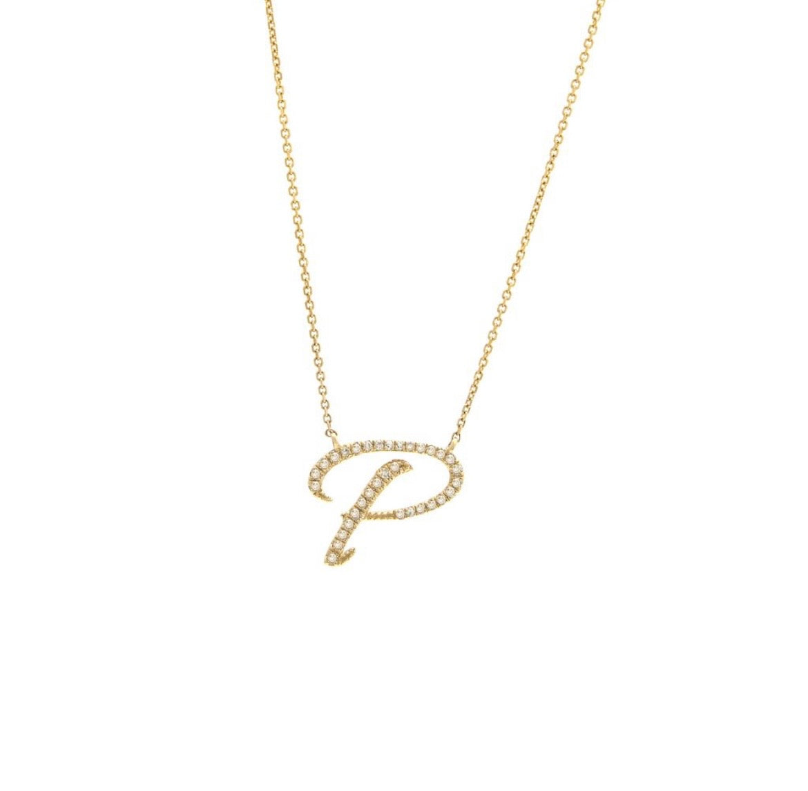 14K Yellow Gold Diamond Initial Necklace (A–Z)
