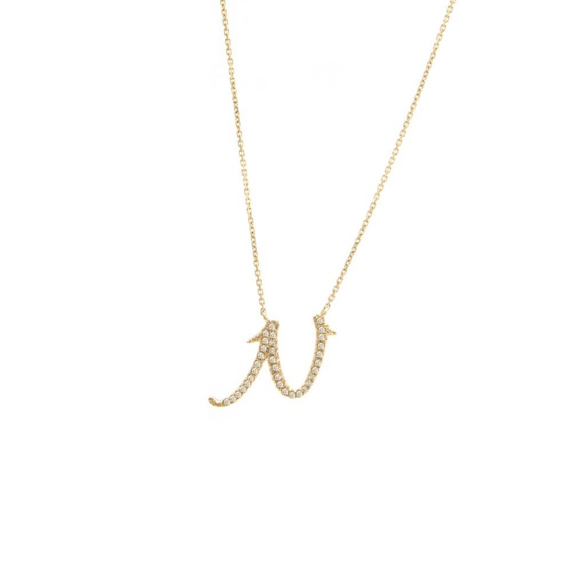 14K Yellow Gold Diamond Initial Necklace (A–Z)