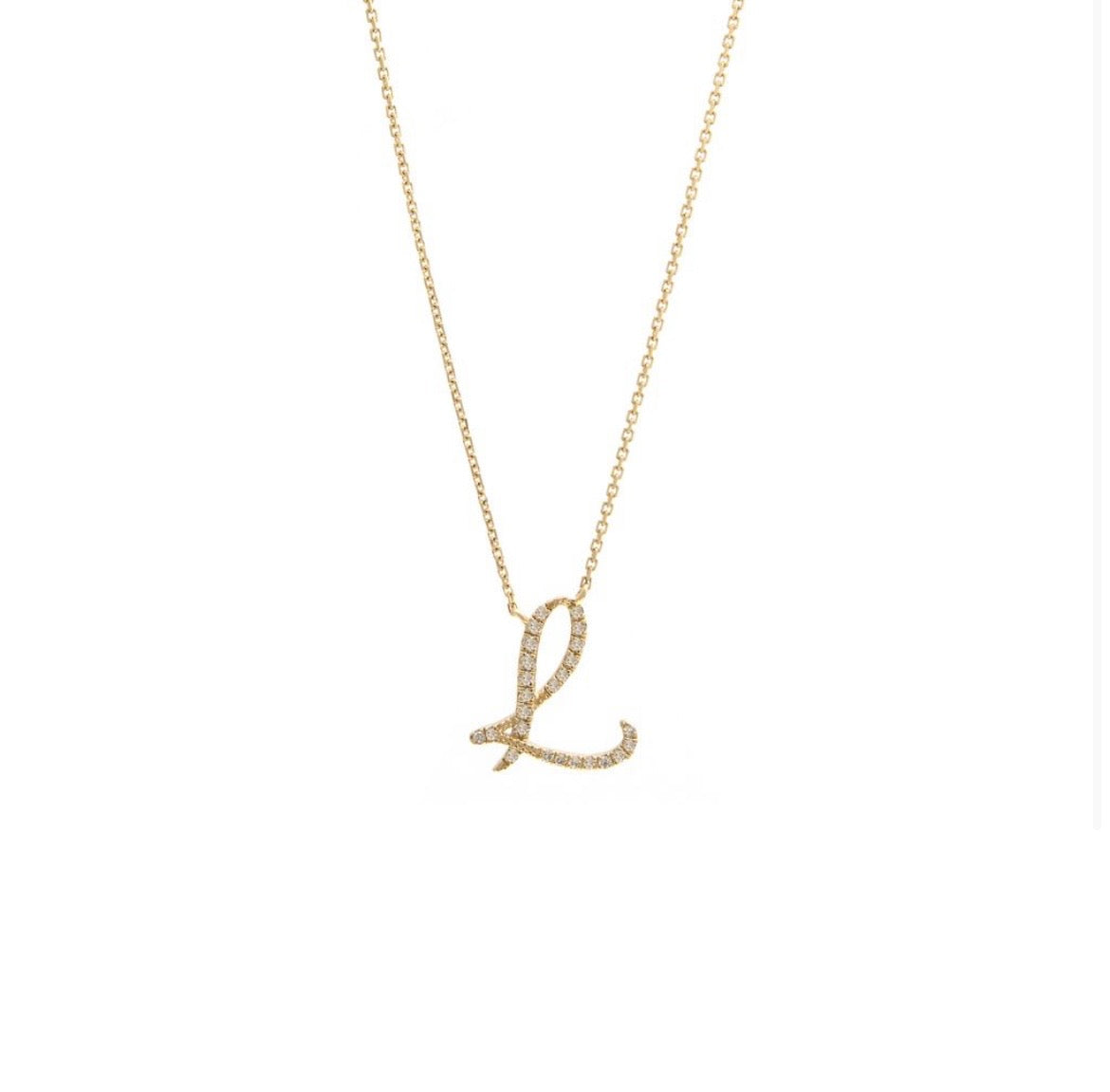 14K Yellow Gold Diamond Initial Necklace (A–Z)