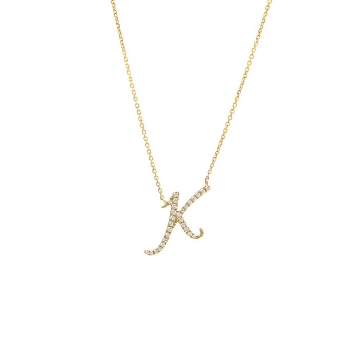 14K Yellow Gold Diamond Initial Necklace (A–Z)