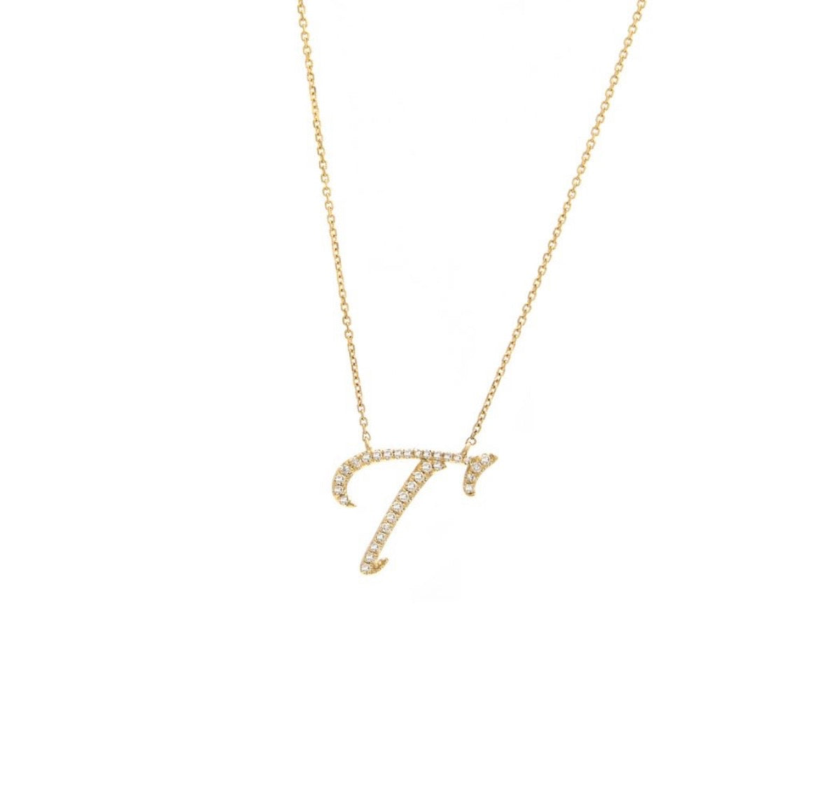 14K Yellow Gold Diamond Initial Necklace (A–Z)