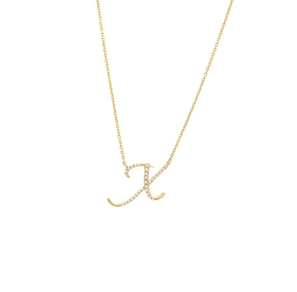 14K Yellow Gold Diamond Initial Necklace (A–Z)