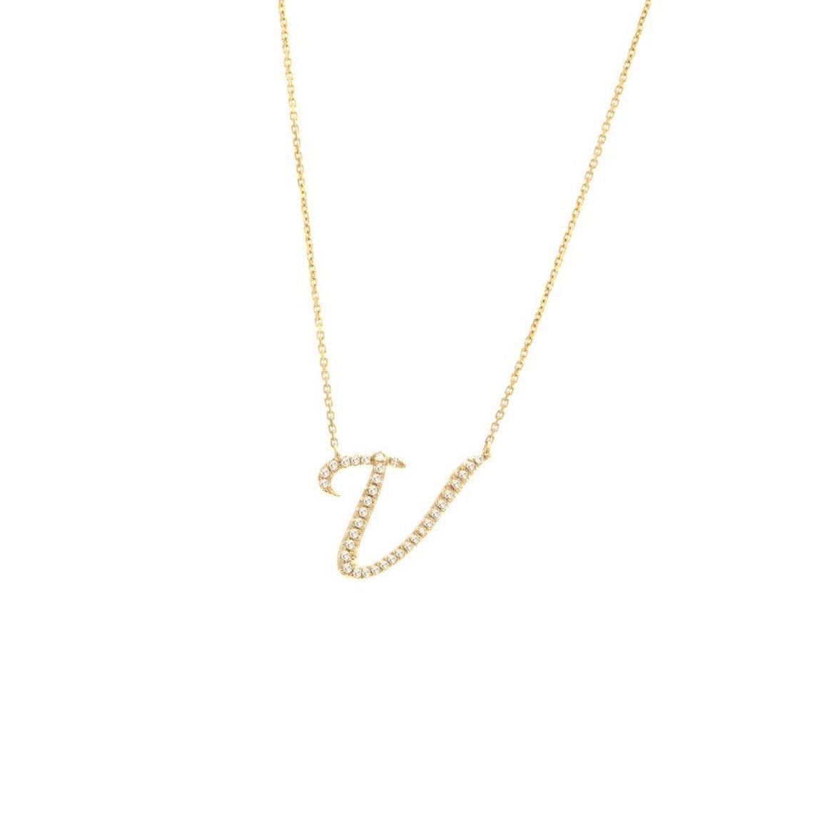 14K Yellow Gold Diamond Initial Necklace (A–Z)