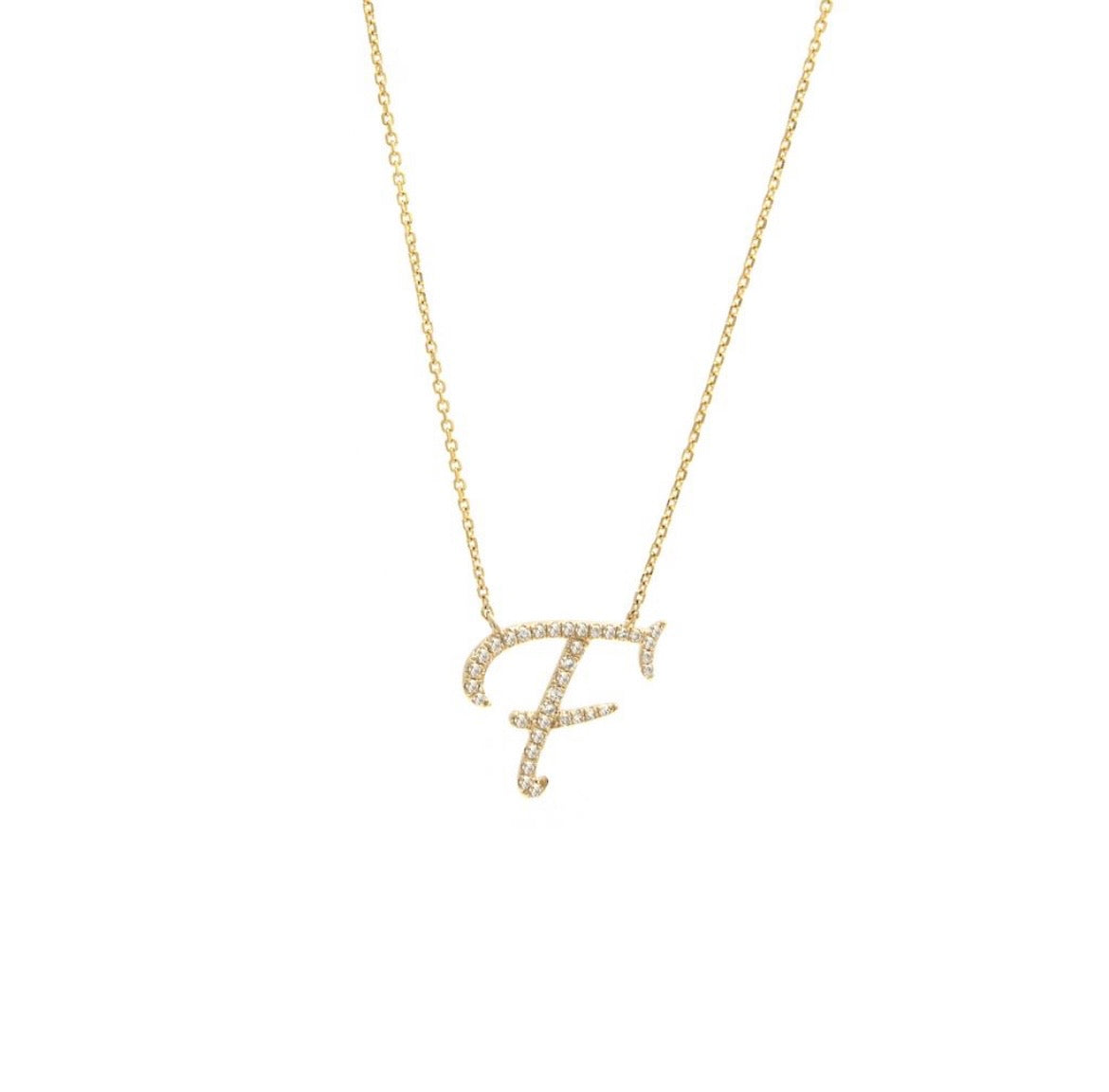 14K Yellow Gold Diamond Initial Necklace (A–Z)