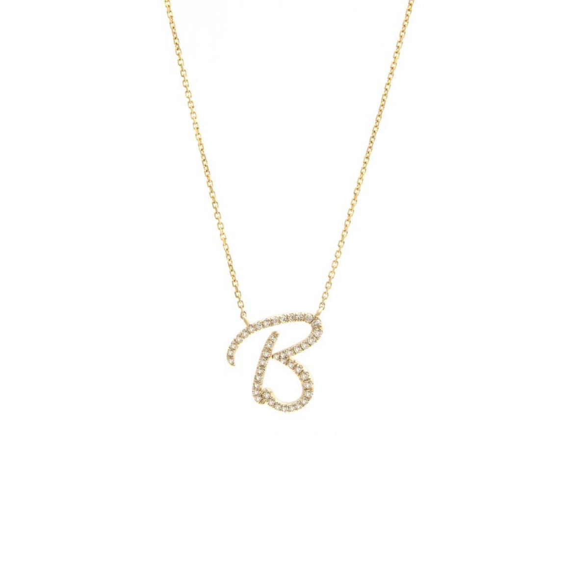 14K Yellow Gold Diamond Initial Necklace (A–Z)
