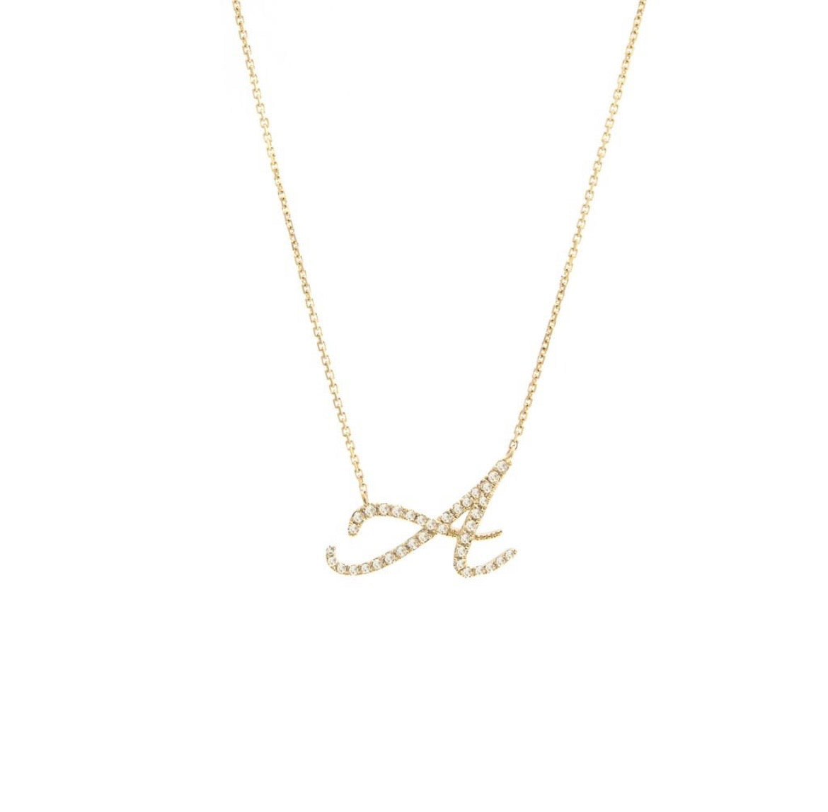 14K Yellow Gold Diamond Initial Necklace (A–Z)