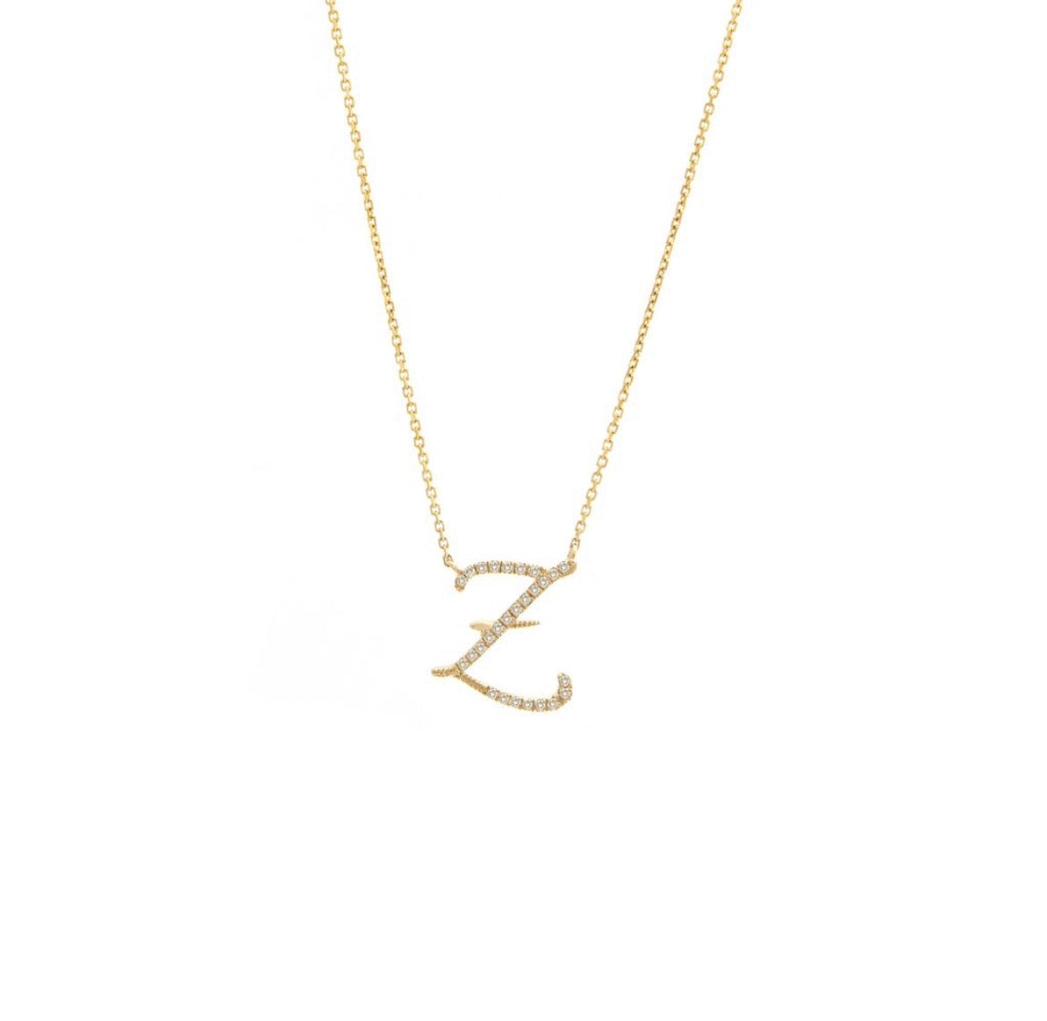 14K Yellow Gold Diamond Initial Necklace (A–Z)