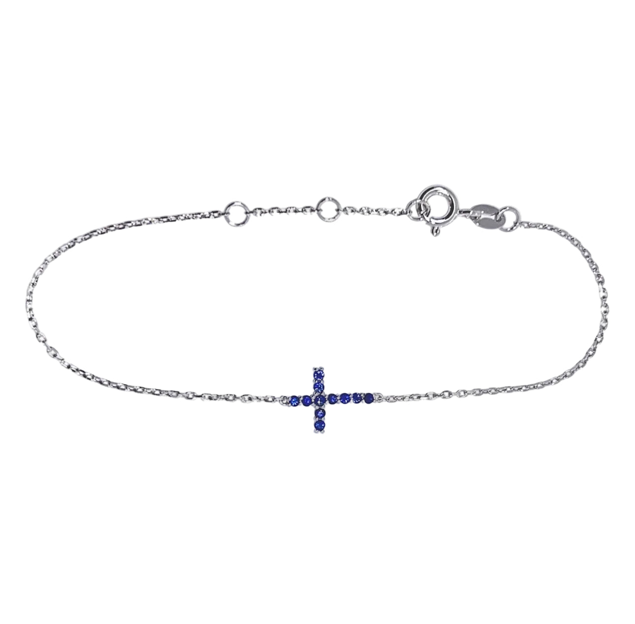 Sterling Silver Bracelet & Sapphire Cross