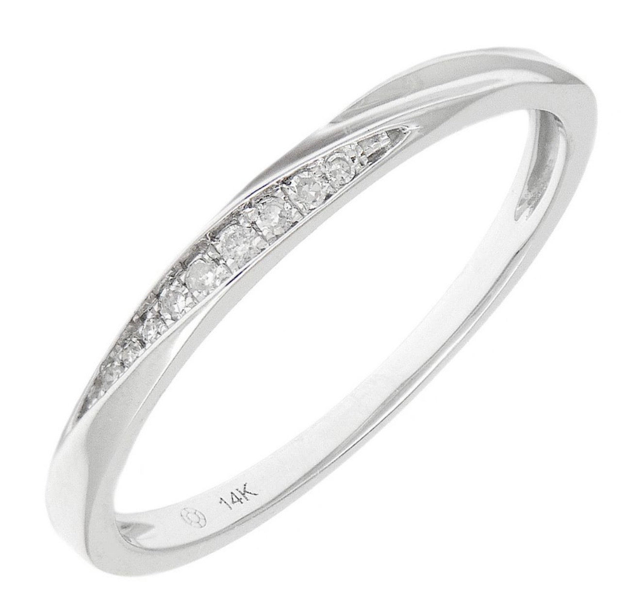 14K White Gold Single Pave Diamon Ring