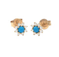 14K Yellow Gold  Turquoise & Diamond Earring