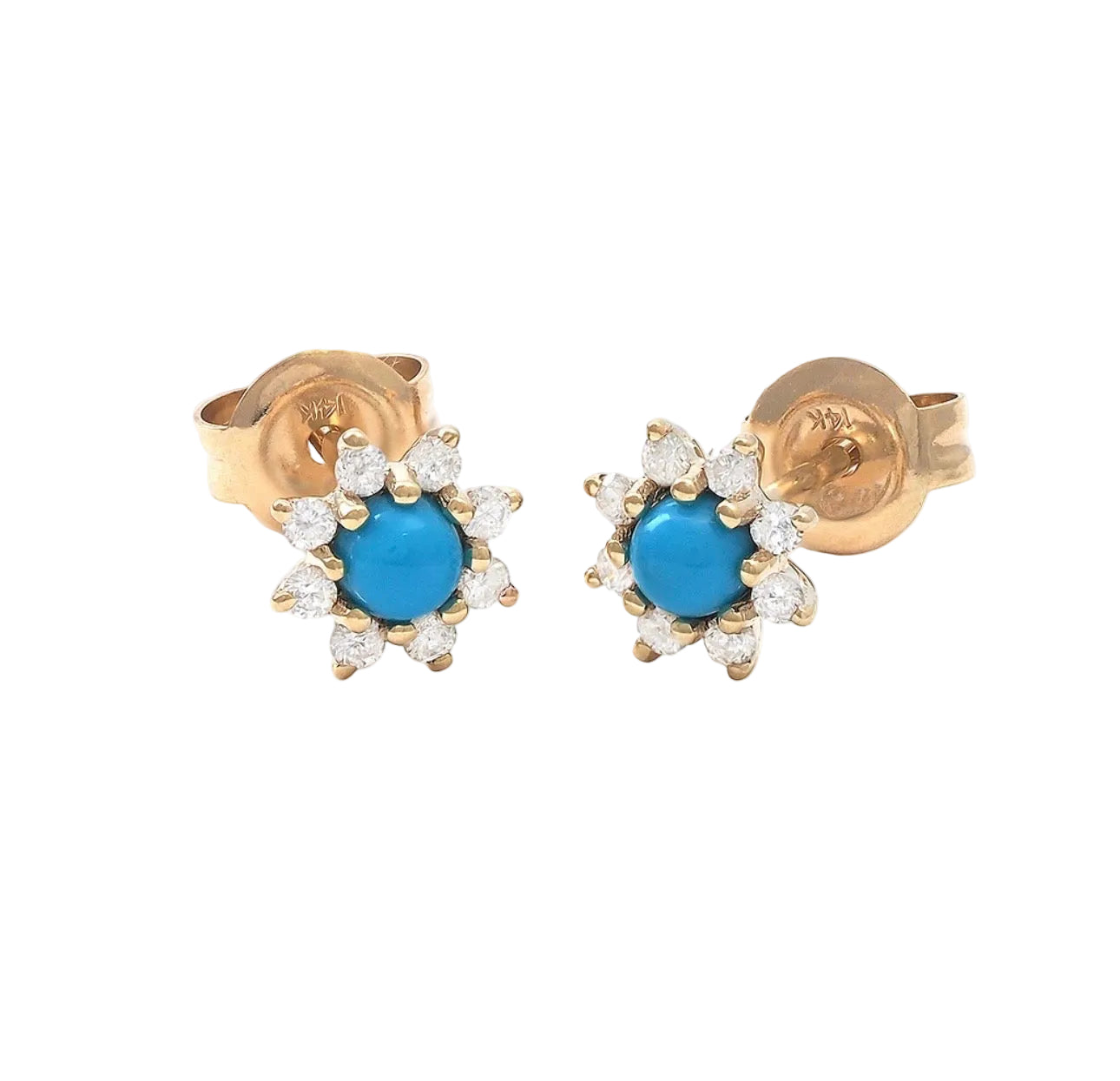 14K Yellow Gold  Turquoise & Diamond Earring