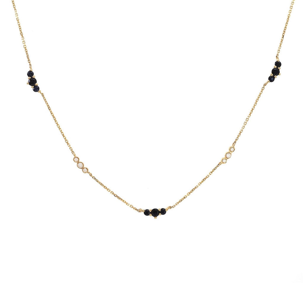 14K Yellow Gold  Sapphire & Diamonds Necklace