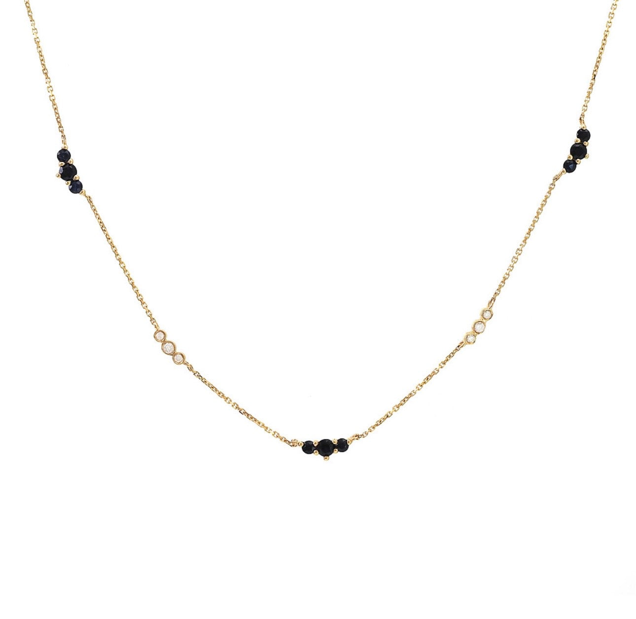 14K Yellow Gold  Sapphire & Diamonds Necklace