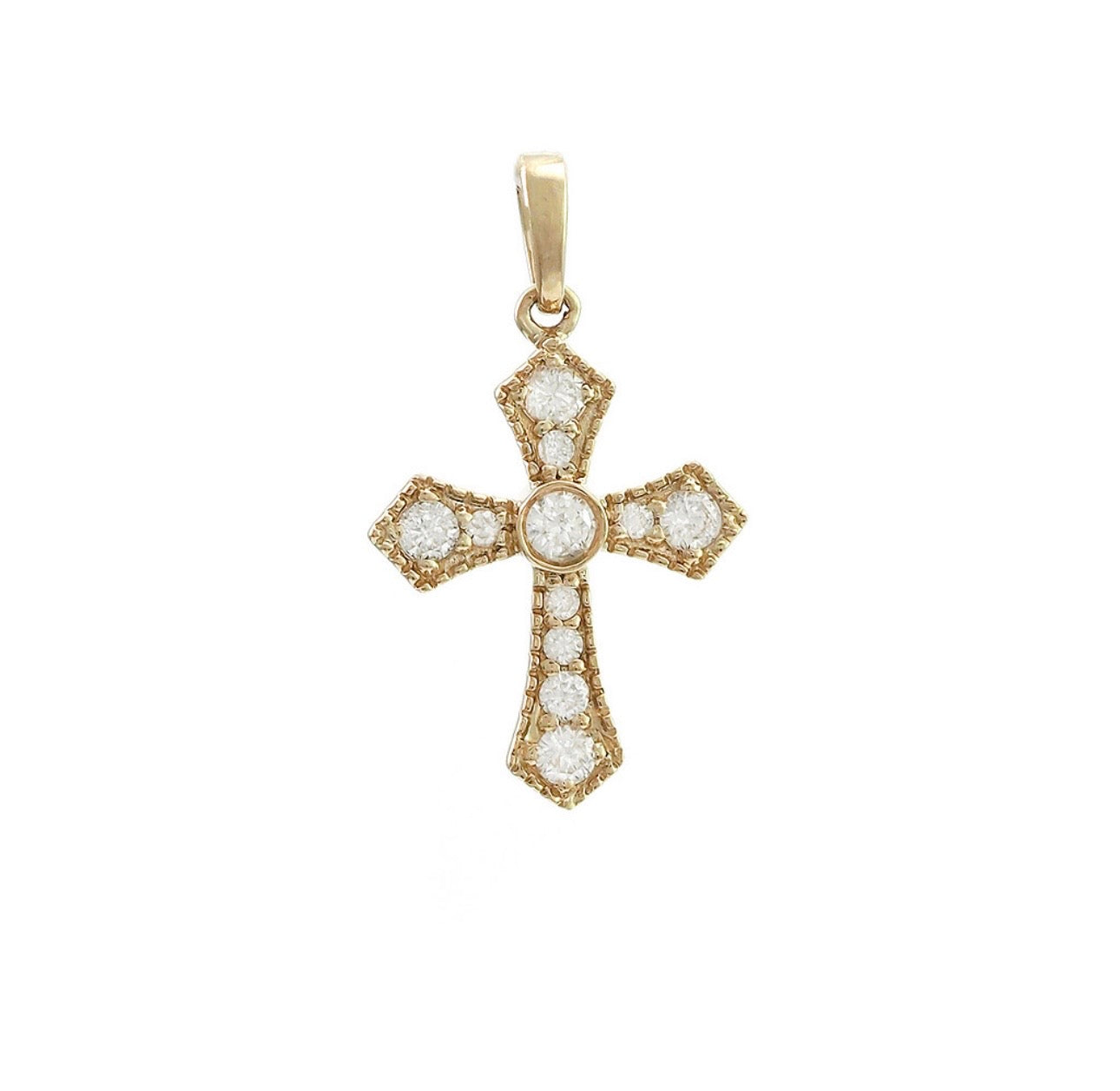 14K Yellow Gold Diamonds Cross Pendant