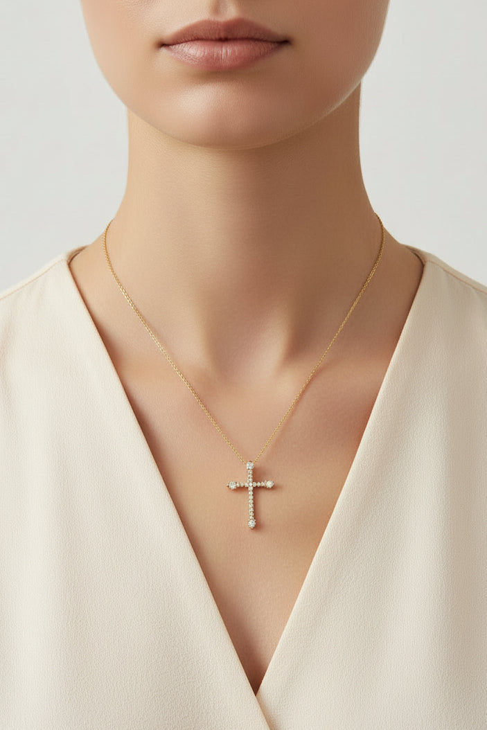 14K Yellow Gold Cross Pendant with Diamonds