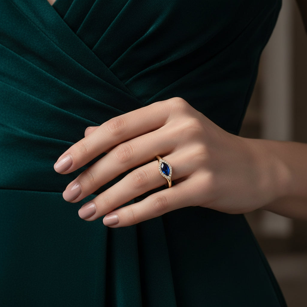 14K Yellow Gold Sapphire & Diamond Ring