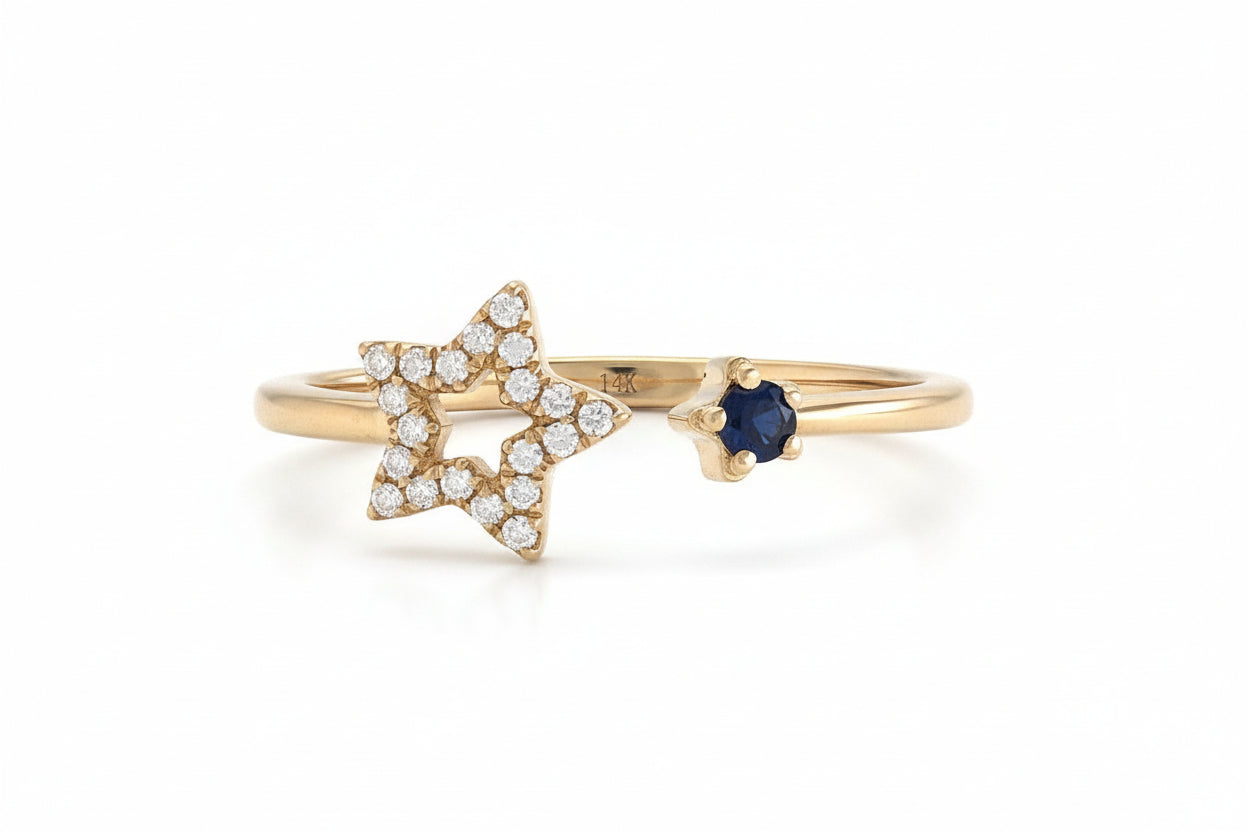 14K Yellow Gold Sapphire & Diamond Ring