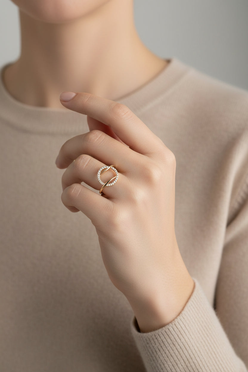 14K Yellow Gold Diamond Circle Ring