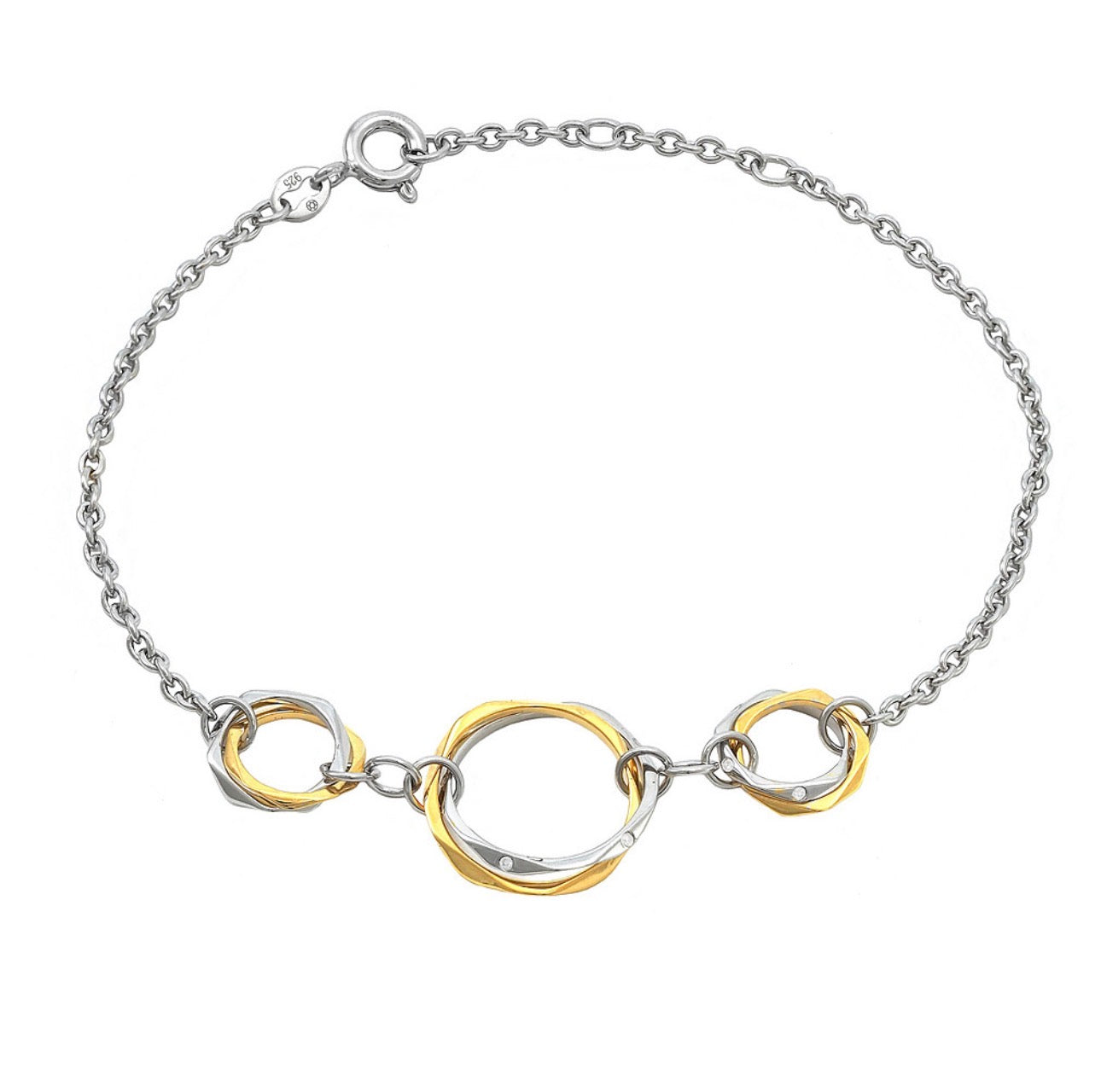 Sterling Silver Bangle Bracelet with Bezel Diamond – 3 Bands