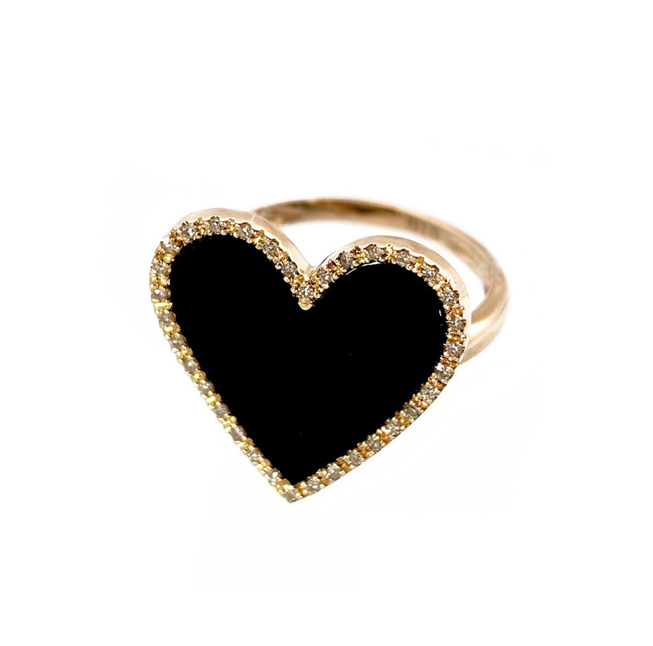 14K Yellow Gold Onyx & Diamond Heart Ring