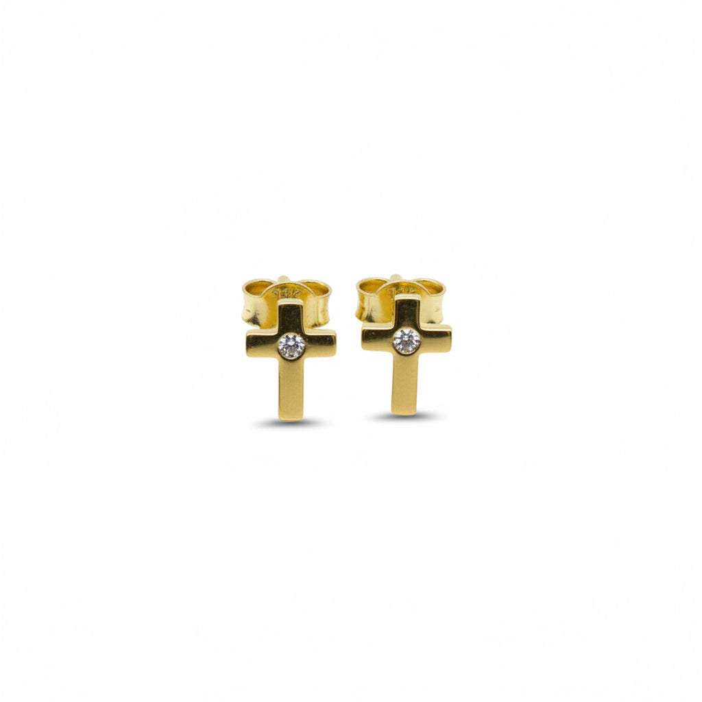 10K Yellow Gold CZ Cross Earring